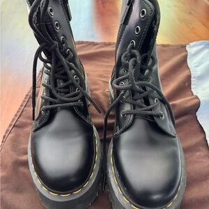 Doc Martens Air Wair platform Black Combat Boots with Yellow Stitching